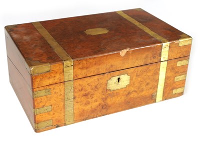 Lot 896 - A VICTORIAN BRASS BOUND BURR WALNUT WRITING BOX