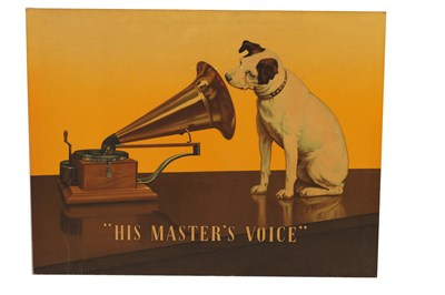 Lot 681 - A LARGE GRAMOPHONE ADVERTISING POSTER ON BOARD