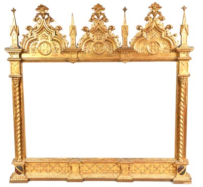 Lot 942 - A GOOD 19TH CENTURY OVER-SIZED GOTHIC REVIVAL CARVED GILT WOOD MIRROR FRAME