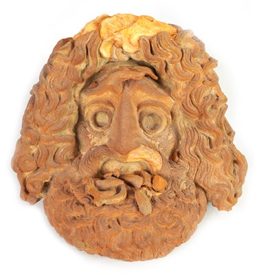 Lot 552 - A 19TH CENTURY TERRACOTTA AND PLASTERWORK MASK