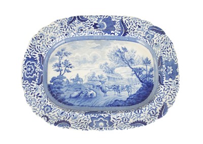 Lot 78 - AN EARLY 19TH CENTURY BLUE AND WHITE DURHAM OX MEAT PLATE