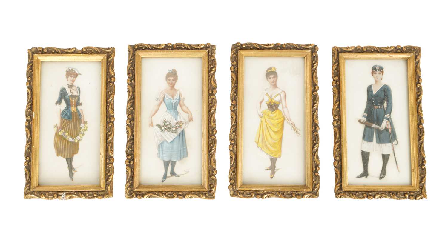 Lot 599 - A SET OF FOUR EARLY 20TH CENTURY PAINTINGS ON GLASS