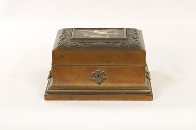 Lot 696 - A 19TH CENTURY FRENCH BRASS AND PIETRA DURA TABLE CASKET