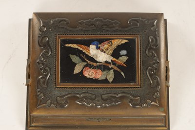 Lot 696 - A 19TH CENTURY FRENCH BRASS AND PIETRA DURA TABLE CASKET