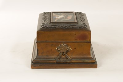 Lot 696 - A 19TH CENTURY FRENCH BRASS AND PIETRA DURA TABLE CASKET