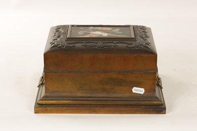 Lot 696 - A 19TH CENTURY FRENCH BRASS AND PIETRA DURA TABLE CASKET