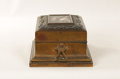 Lot 696 - A 19TH CENTURY FRENCH BRASS AND PIETRA DURA TABLE CASKET