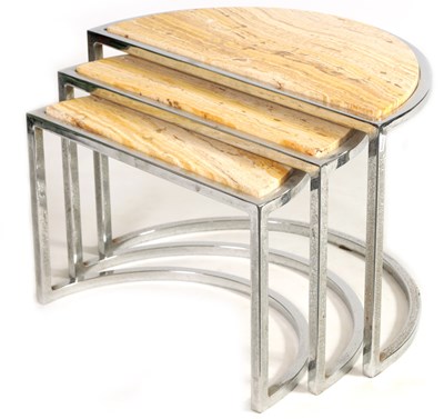 Lot 1069 - A GRADUATED SET OF THREE 20TH CENTURY VINTAGE CHROME AND MARBLE  TABLES