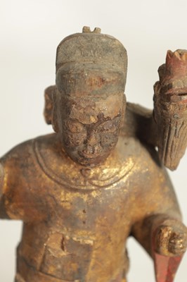 Lot 185 - A CHINESE MING PERIOD CARVED WOODEN FIGURE OF AN IMMORTAL