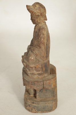 Lot 108 - A CHINESE MING PERIOD CARVED WOODEN FIGURE OF AN IMMORTAL