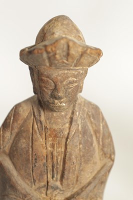 Lot 108 - A CHINESE MING PERIOD CARVED WOODEN FIGURE OF AN IMMORTAL