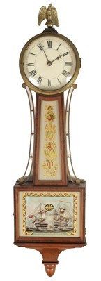 Lot 827 - A 19TH CENTURY AMERICAN WIEGHT DRIVEN BANJO WALL CLOCK