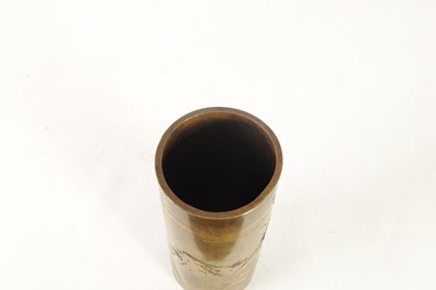 Lot 99 - A JAPANESE CYLINDRICAL MEIJI PERIOD BRONZE AND MIXED METAL INLAID VASE