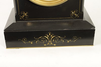 Lot 728 - A LATE 19TH CENTURY QUARTER CHIMING BLACK SLATE MARBLE MANTEL CLOCK