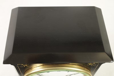 Lot 728 - A LATE 19TH CENTURY QUARTER CHIMING BLACK SLATE MARBLE MANTEL CLOCK