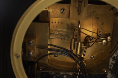 Lot 728 - A LATE 19TH CENTURY QUARTER CHIMING BLACK SLATE MARBLE MANTEL CLOCK