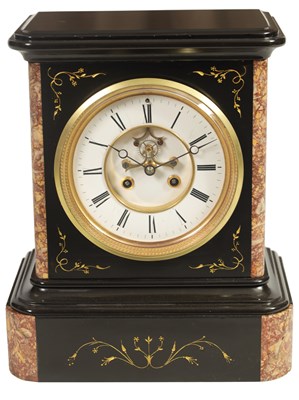 Lot 722 - A LATE 19TH CENTURY FRENCH BLACK SLATE AND MARBLE MANTEL CLOCK