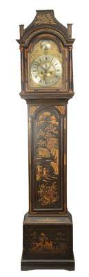 Lot 735 - A GEORGE II GREEN LACQUERED CHINOISERIE LONGCASE CLOCK SIGNED JOHN ELLICOTT