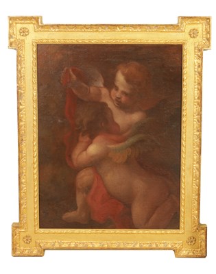 Lot 611 - A 17TH CENTURY STYLE FLEMISH SCHOOL OIL ON CANVAS DEPICTING TWO WINGED CHERUBS