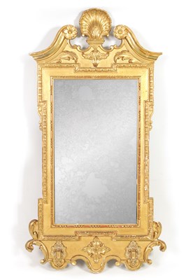 Lot 1005 - A GEORGE II STYLE CARVED GILTWOOD HANGING GIRANDOLE MIRROR