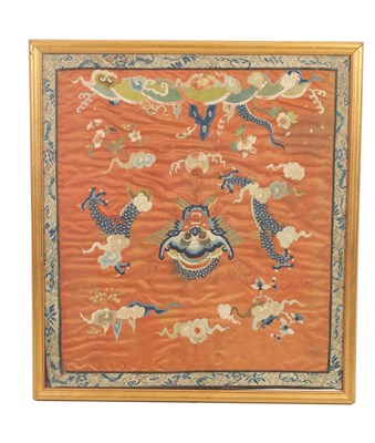 Lot 630 - A 19TH CENTURY CHINESE SILK TAPESTRY DEPICTING A DRAGON