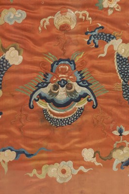 Lot 630 - A 19TH CENTURY CHINESE SILK TAPESTRY DEPICTING A DRAGON