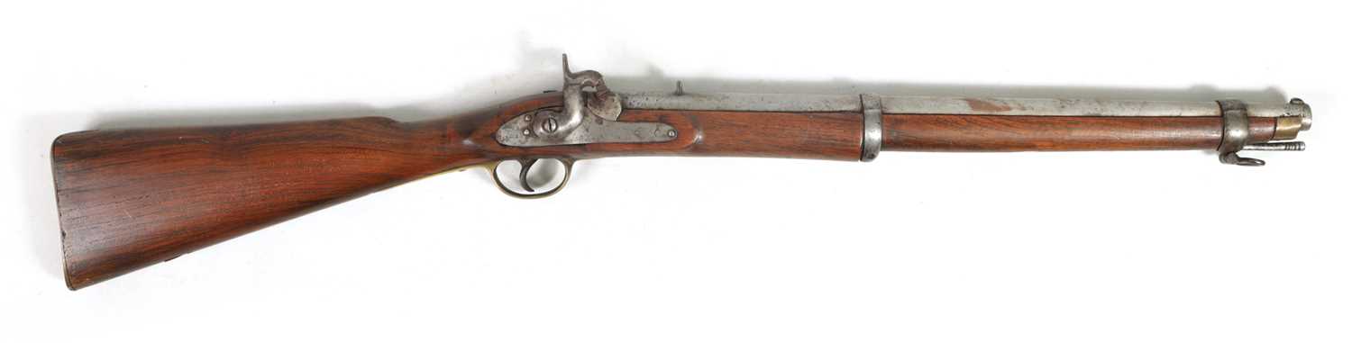 Lot 371 - A 19TH CENTURY PERCUSSION SERVICE CARBINE