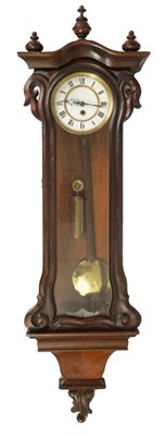 Lot 1364 - A 19TH CENTURY SINGLE WEIGHT VIENNA WALL CLOCK OF SMALL PROPORTIONS