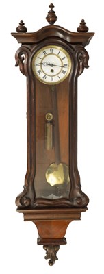 Lot 805 - A 19TH CENTURY SINGLE WEIGHT VIENNA WALL CLOCK OF SMALL PROPORTIONS