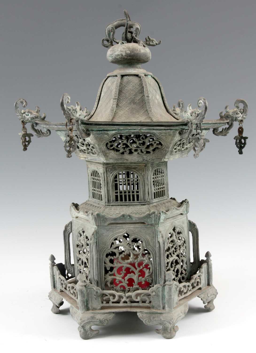 Lot 141 - A MEIJI PERIOD JAPANESE LANTERN with pagoda...