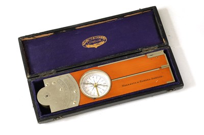 Lot 412 - A GOOD QUALITY CASED BOXWOOD AND GERMAN SILVER INCLINOMETER LEVEL BY NEGRETTI & ZAMBRA. LONDON