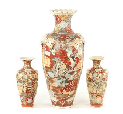 Lot 198 - A COLLECTION OF THREE MEIJI PERIOD KUTANI WARE VASES