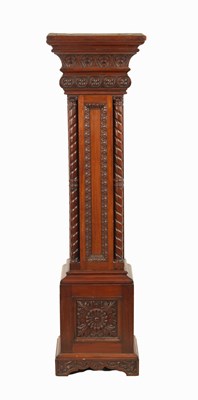 Lot 1207 - A 19TH CENTURY CARVED WALNUT COLUMN PEDESTAL