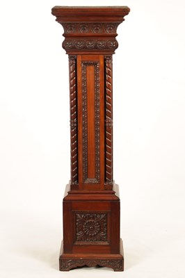 Lot 1207 - A 19TH CENTURY CARVED WALNUT COLUMN PEDESTAL