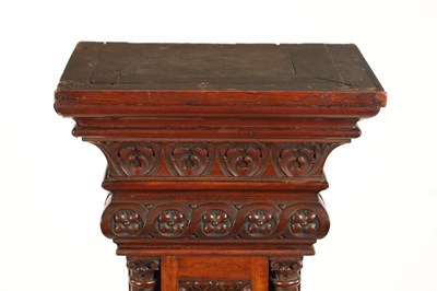 Lot 1207 - A 19TH CENTURY CARVED WALNUT COLUMN PEDESTAL