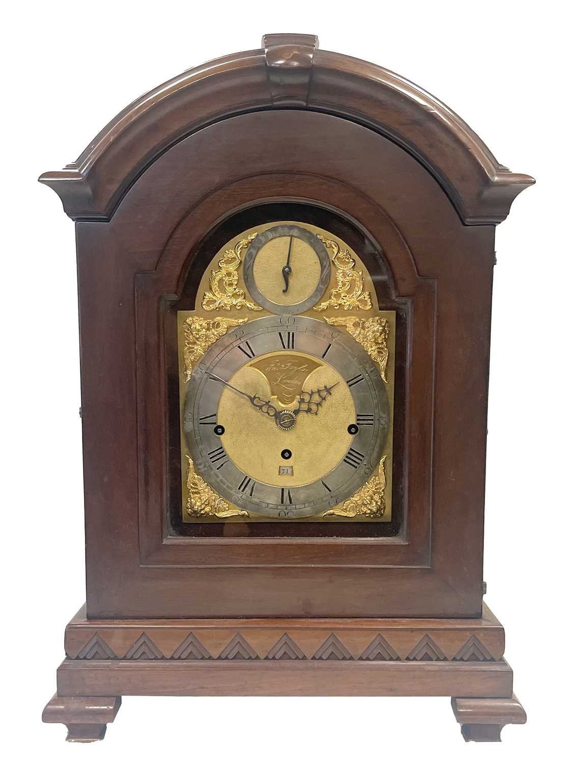 Lot 708 - JOHN TAYLOR, LONDON. A GEORGE III TRIPLE FUSEE VERGE BRACKET CLOCK MOVEMENT IN LATER CASE