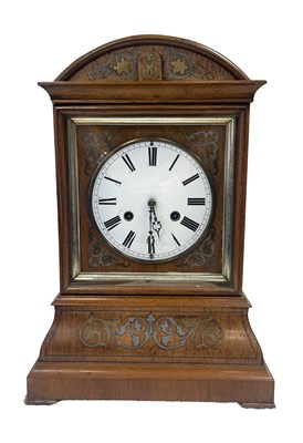 Lot 708a - A 19TH CENTURY GERMAN DOUBLE FUSEE INLAID ROSEWOOD CUCKOO CLOCK