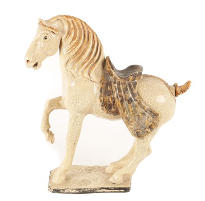 Lot 269 - A 19TH CENTURY CHINESE CRACKLE GLAZE SCULPTURE OF A TANG HORSE