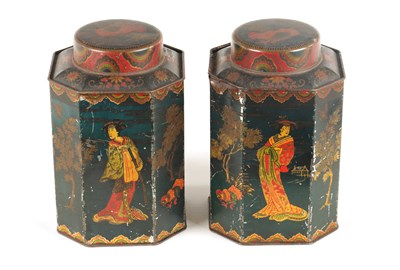 Lot 172 - A PAIR OF EARLY 20TH CENTURY TOLEWARE TEA CANISTERS