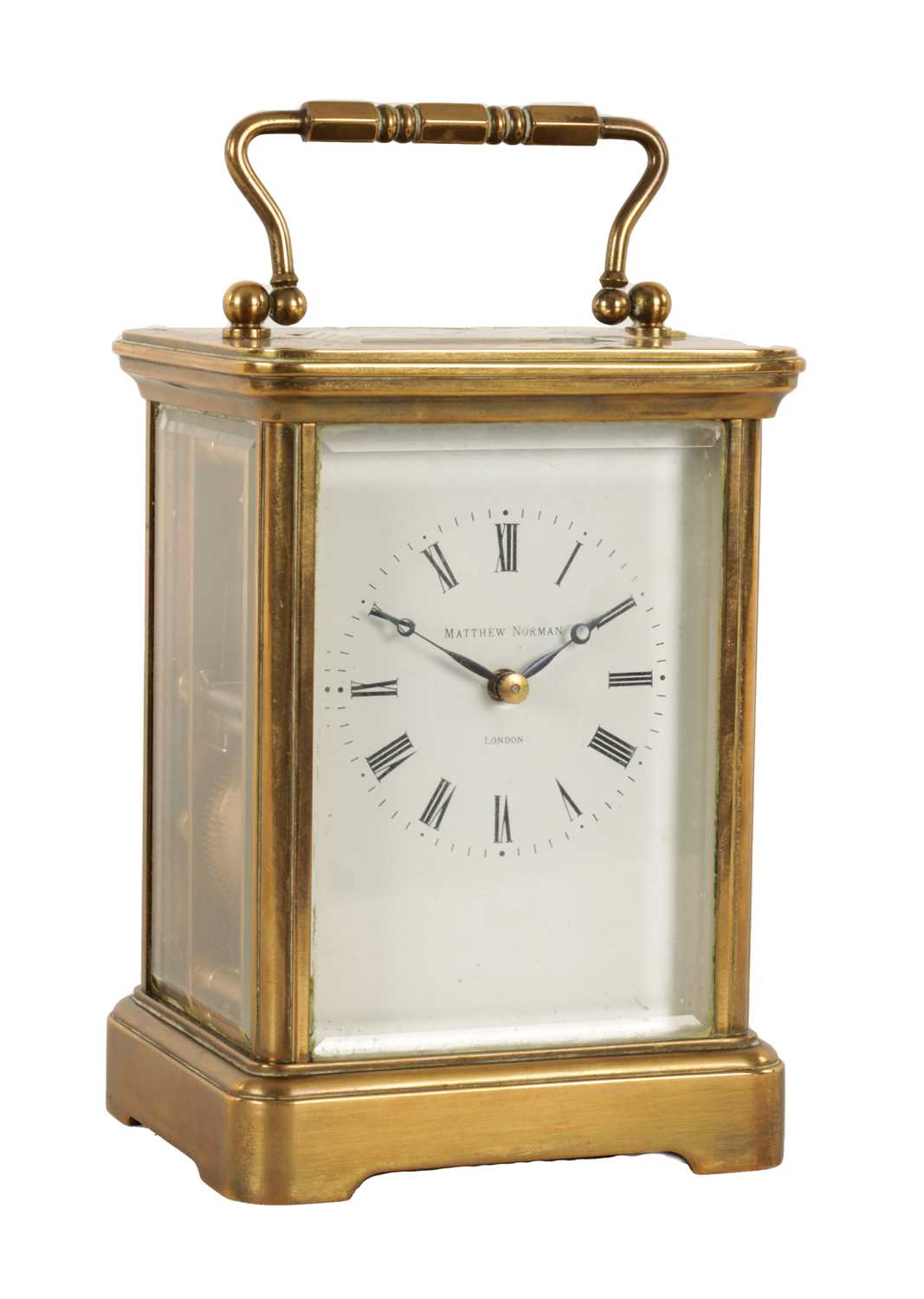 Lot 1062 - A MATTHEW NORMAN BRASS STRIKING CARRIAGE CLOCK