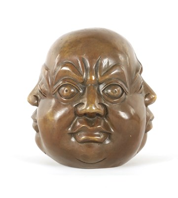 Lot 254 - A JAPANESE MEIJI ‘FOUR FACES’ BRONZE SCULPTURE