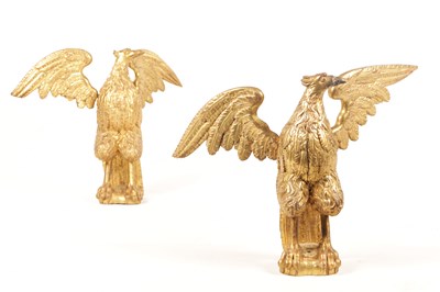 Lot 1157 - A RARE PAIR OF 18TH CENTURY CARVED GILT WOOD EAGLES