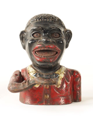 Lot 579 - A LATE 19TH CENTURY PAINTED CAST IRON 'JOLLY' MECHANICAL MONEY BANK