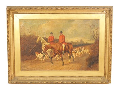 Lot 831 - A 19TH CENTURY HUNTING SCENE OIL ON CANVAS