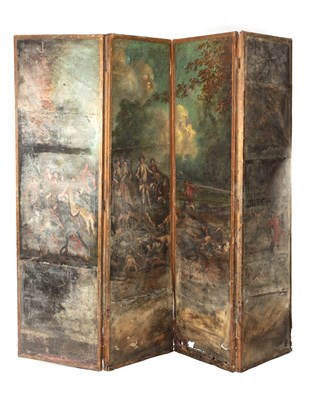 Lot 1214 - AN UNUSUAL 18TH/19TH CENTURY LARGE COUNTRY HOUSE FOUR-FOLD SCREEN