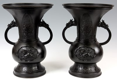 Lot 160 - A PAIR OF LATE 19th CENTURY CHINESE BRONZE...