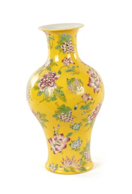 Lot 121 - A CHINESE FAMILLE ROSE YELLOW GROUND VASE