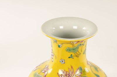 Lot 121 - A CHINESE FAMILLE ROSE YELLOW GROUND VASE