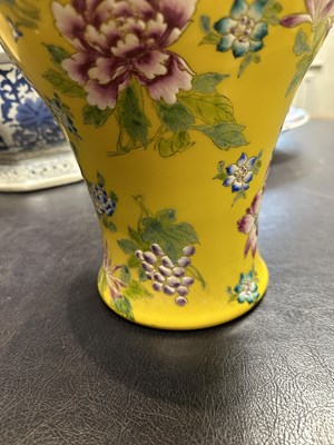 Lot 121 - A CHINESE FAMILLE ROSE YELLOW GROUND VASE