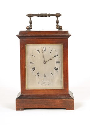 Lot 973 - FRENCH, ROYAL EXCHANGE, LONDON. A SMALL CARRIAGE STYLE ENGLISH FUSEE MANTEL CLOCK